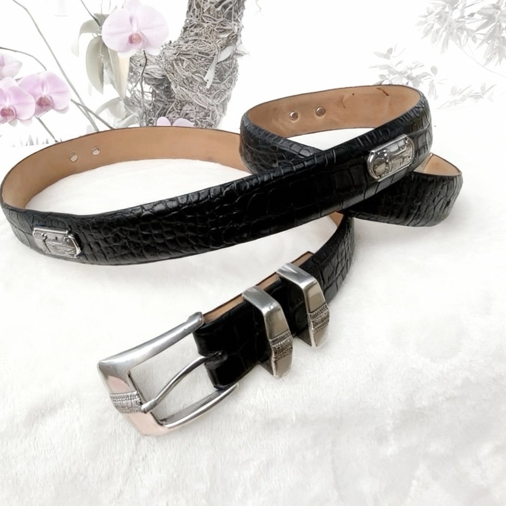 Black Crocodile Embossed Italian Calfskin Belt - Size 40 | Silver tone Hardware
